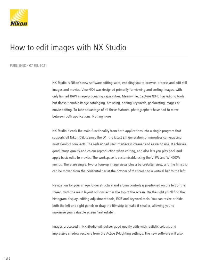 How To Edit Images With NX Studio | PDF | Raw Image Format | Camera