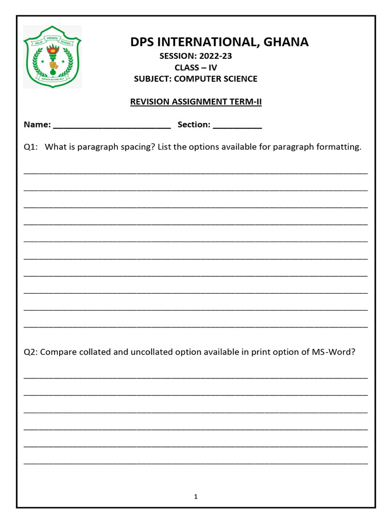 REVISION_ASSIGNMENT_GRADE_4_202223 (1) | PDF | Microsoft Word | Office ...