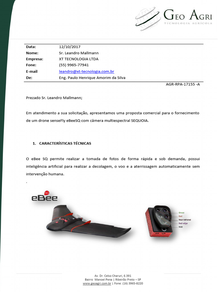 AGR-RPA-17155 - EBee SQ - XT Tecnologia | PDF | Câmera
