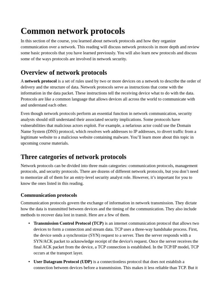Crse 3 Mdle 2 Common Network Protocol | PDF | Transmission Control ...