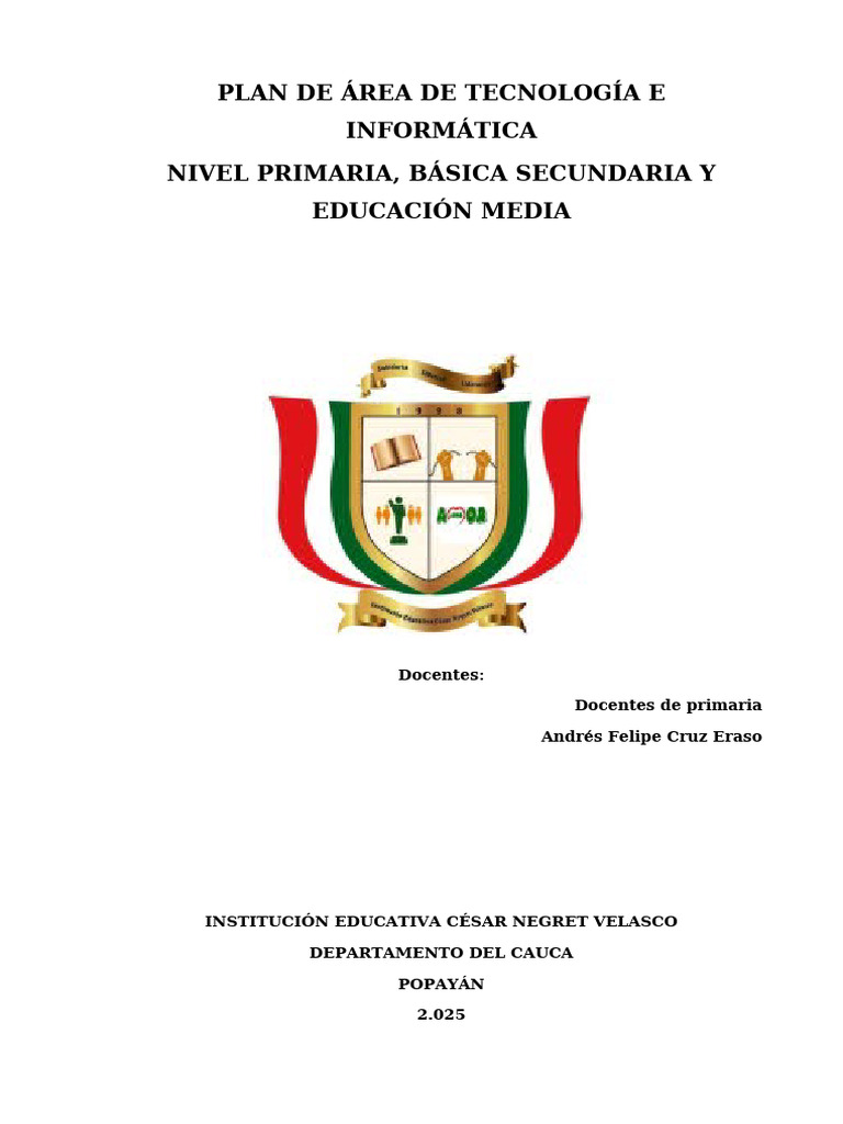 Plan de Área de Tecnología e Informática 2025 (1) | PDF | Aprendizaje ...