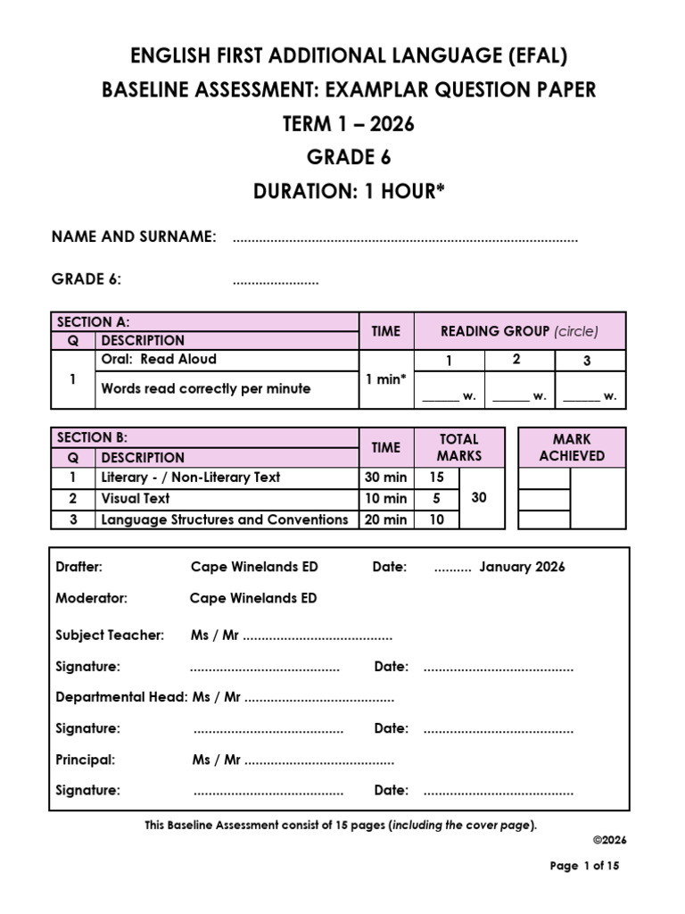 Gr. 6 Efal Baseline 2026 | PDF | Wildfire | Linguistics