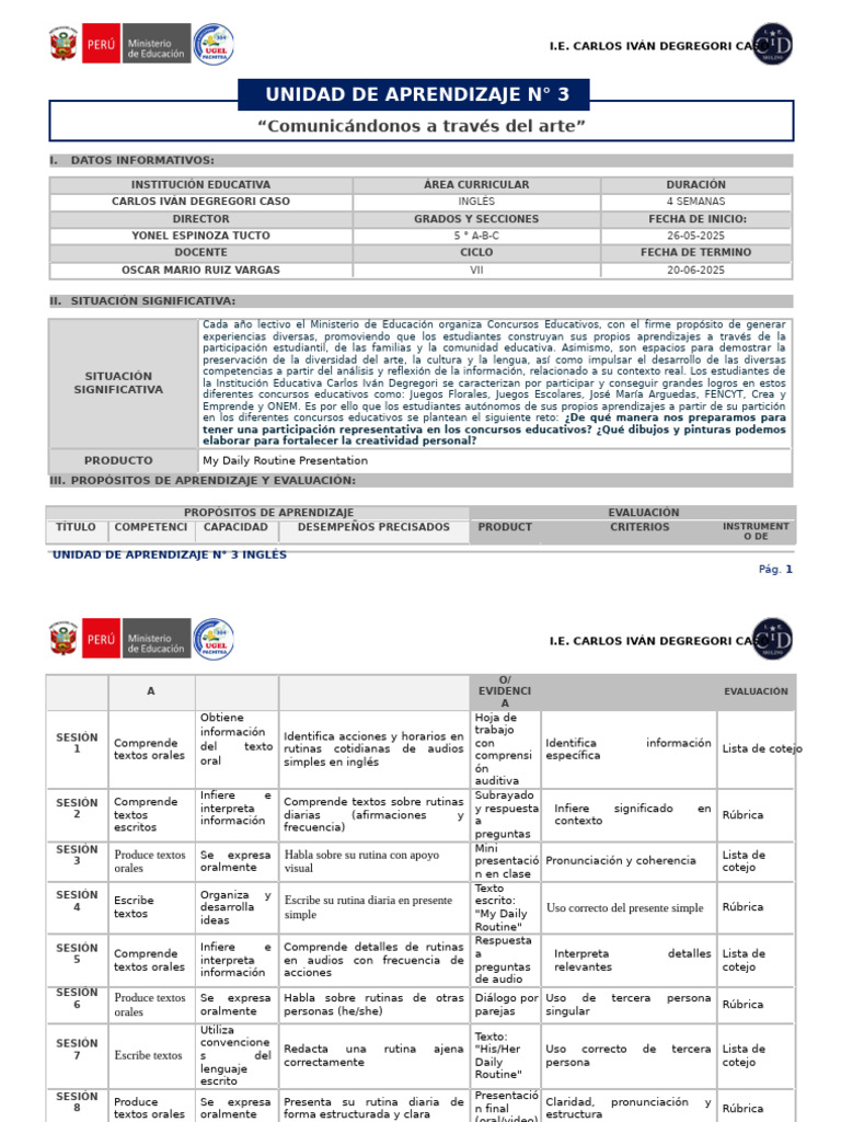 UNIDAD DE APRENDIZAJe 4 Unidad | PDF | Aprendizaje
