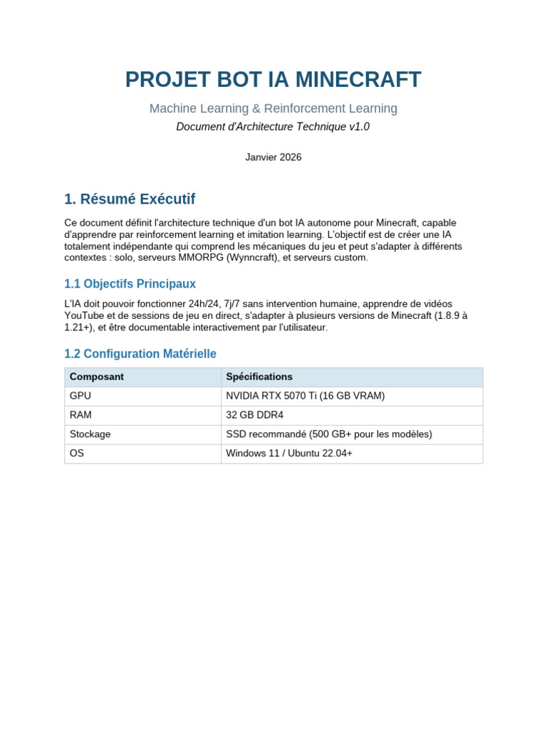 Minecraft Ai Bot Architecture | PDF | Minecraft | Intelligence artificielle