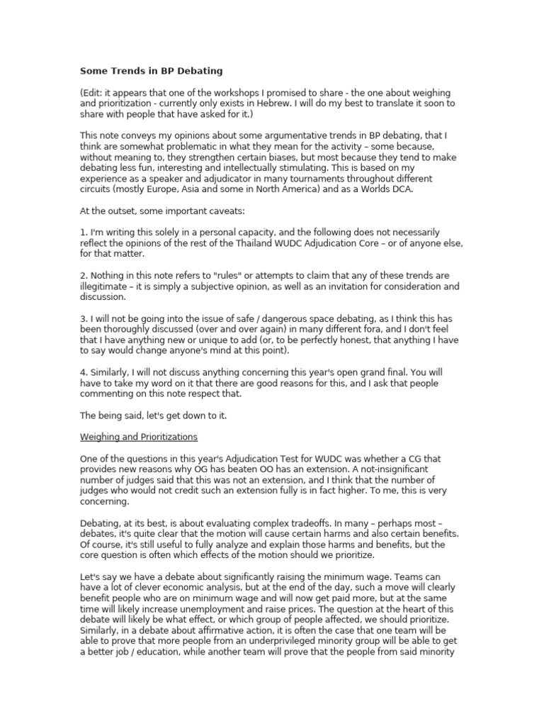 Some Trends on BP Debating | PDF | Argument | Reason