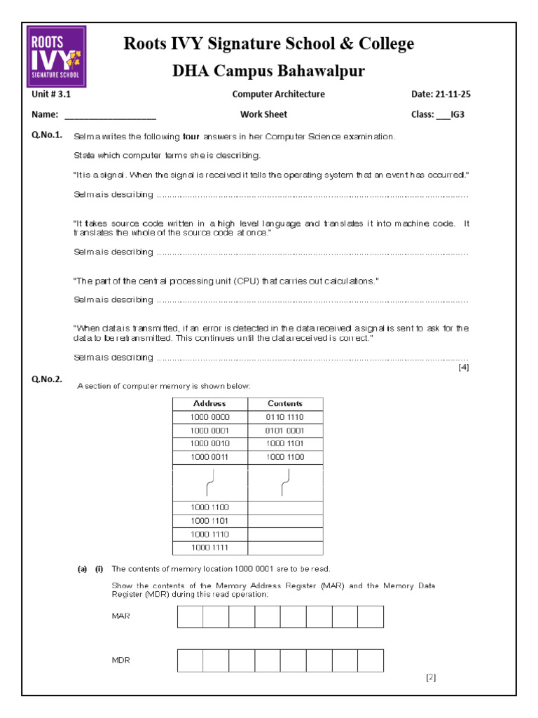 IG3 Worksheet New Unit # 3.1 21-11-25 | PDF