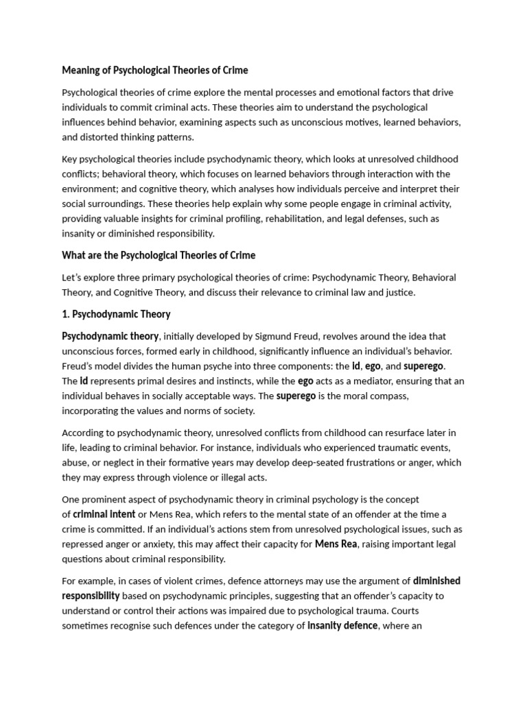 Psychological Theories | PDF | Crimes | Crime & Violence