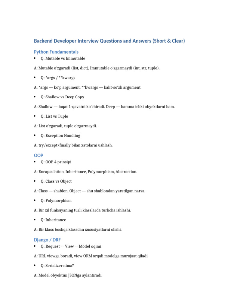 Backend Interview Questions | PDF