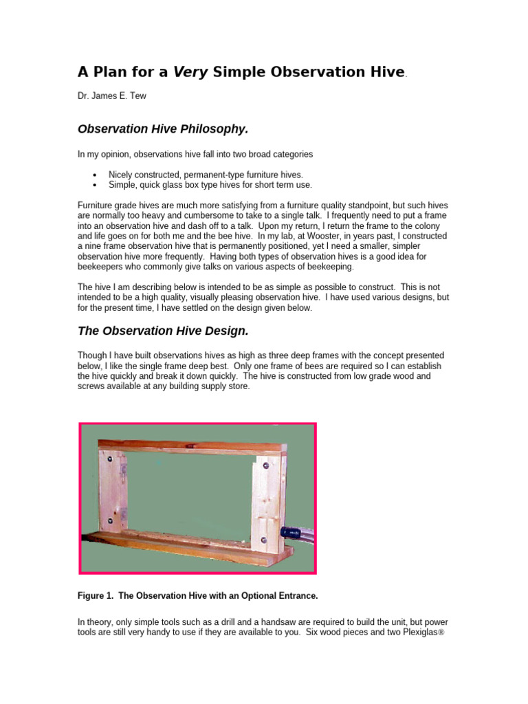A Plan For A Very Simple Observation Hive1 | PDF | Beehive | Beekeeping