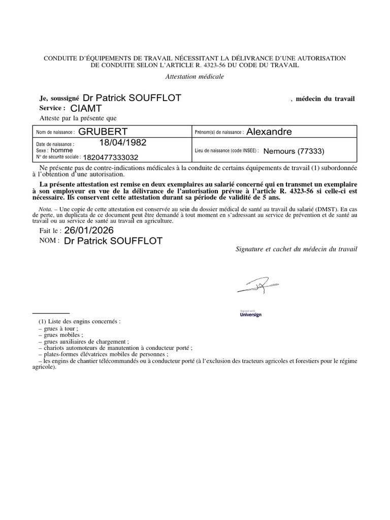 Attestation Médicale Autorisation de Conduite | PDF