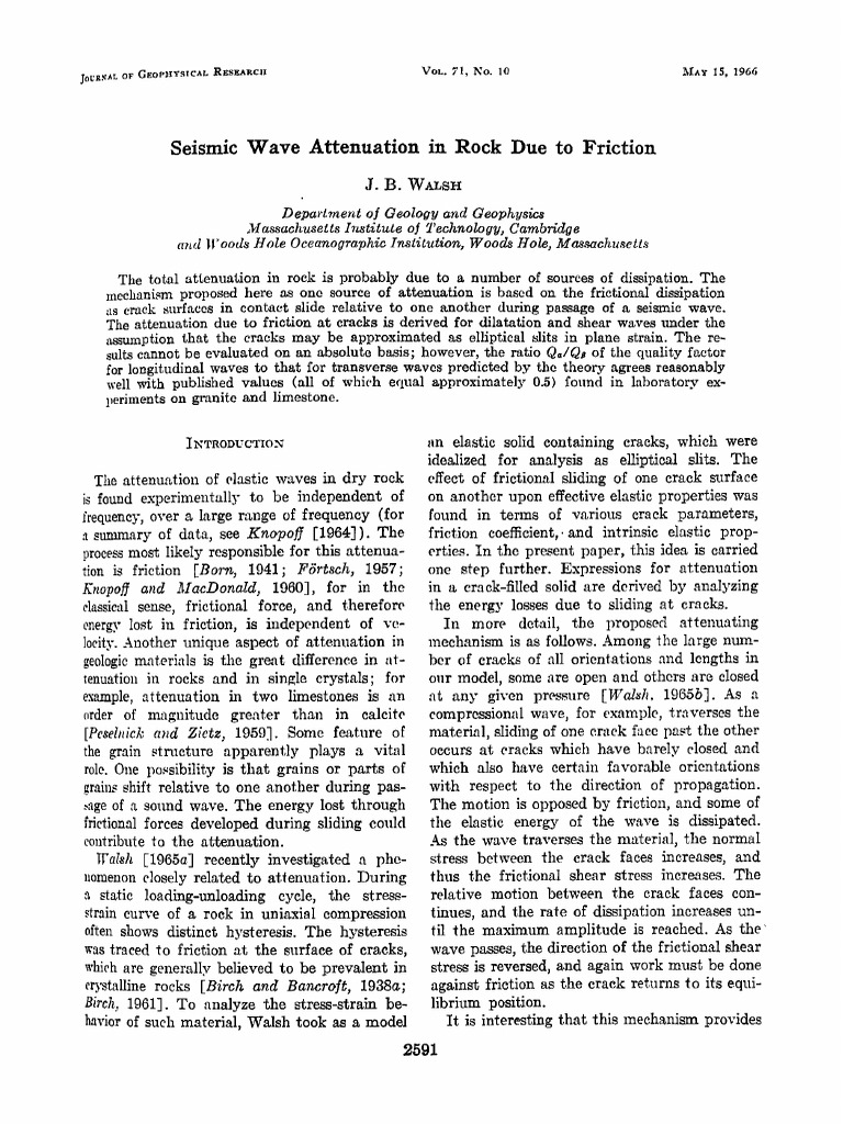 Seismic Wave Attenuation in Rock Due To Friction | PDF | Friction ...