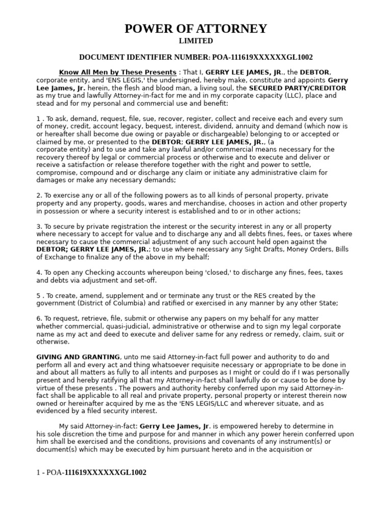 Doc Poa 111619xxxxxxgl1002 | PDF | Security Interest | Power Of Attorney