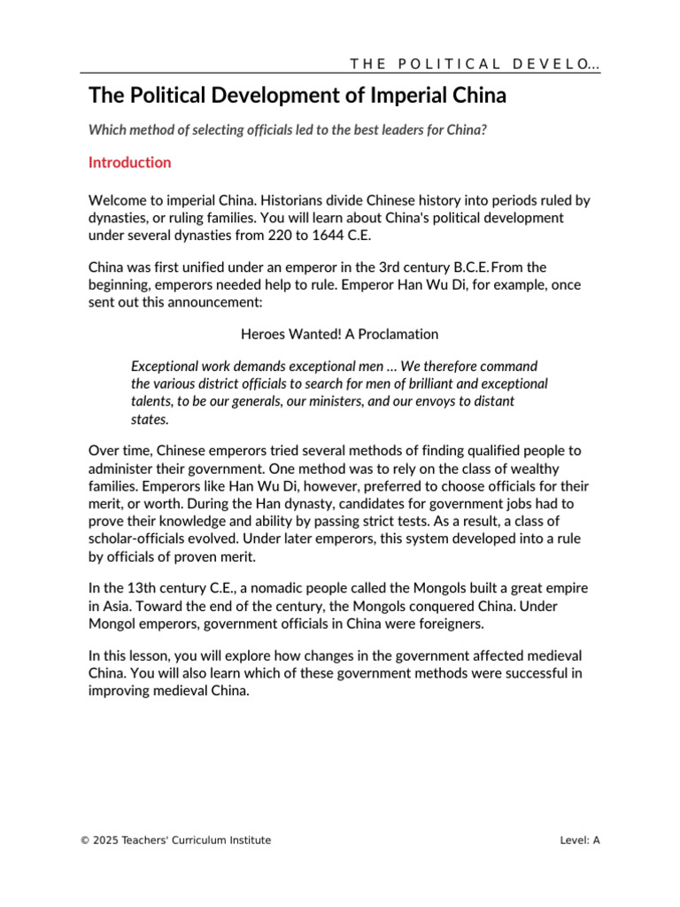 Lesson 1916 the Political Development of Imperial China20250402-22 ...