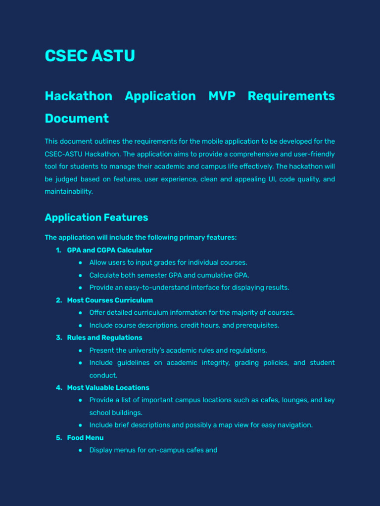 CSEC ASTU Hackathon Requirement | PDF | Menu (Computing) | Mobile App