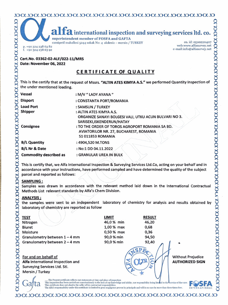 Certificate of Quality | PDF