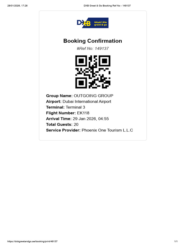 DXB Greet & Go Booking Ref No - 149137 | PDF