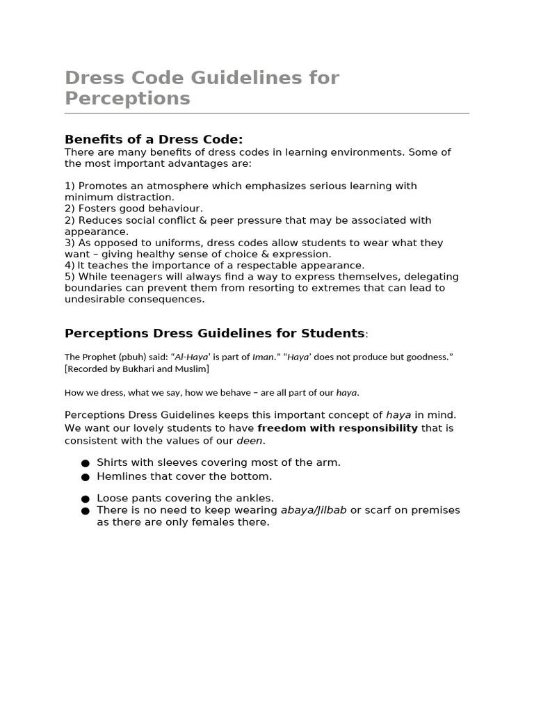 Dress Code Guidelines For Perceptions-1 | PDF