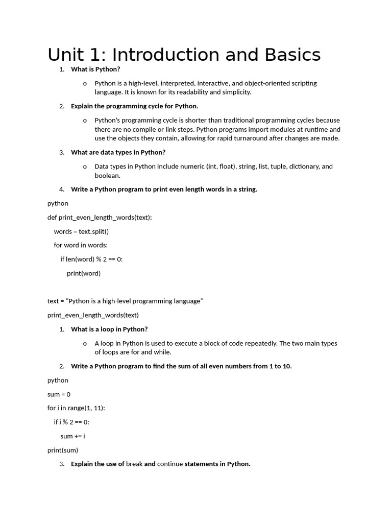 Unit 1 | PDF | Python (Programming Language) | Control Flow