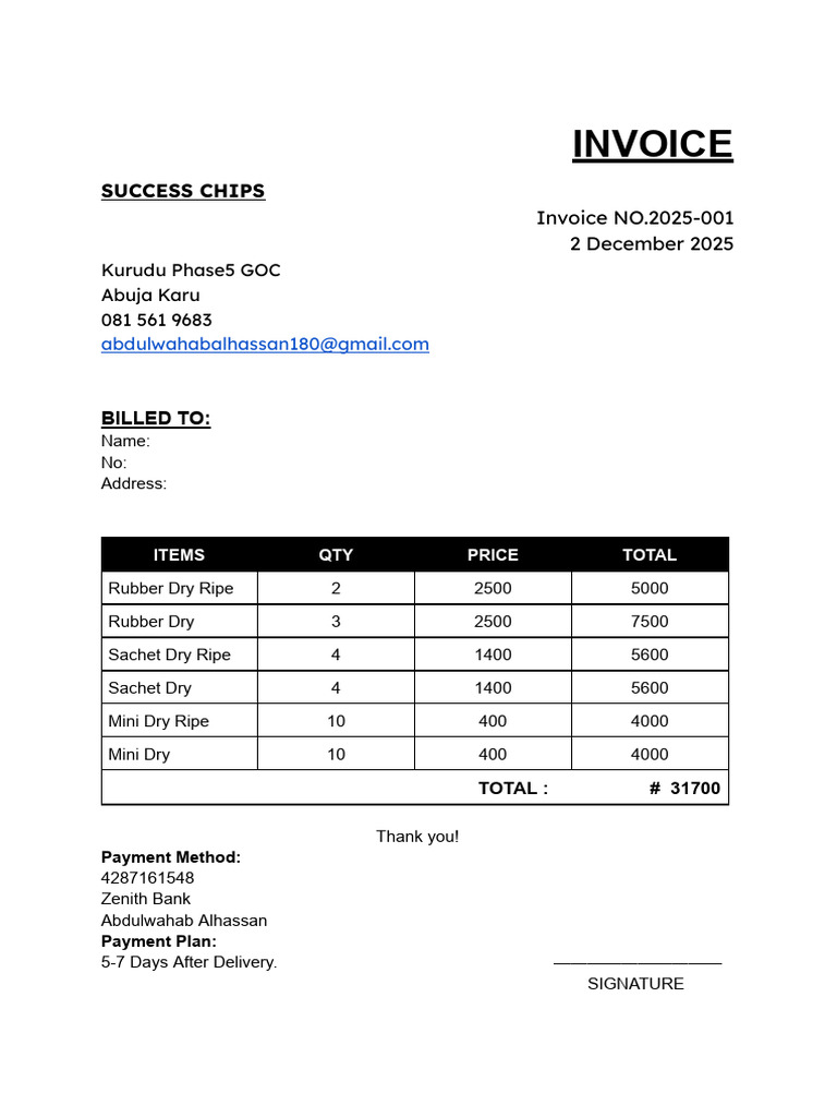 Plantain Chips Invoice | PDF