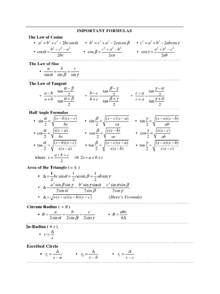 Chapter 12 Important Formulas | PDF