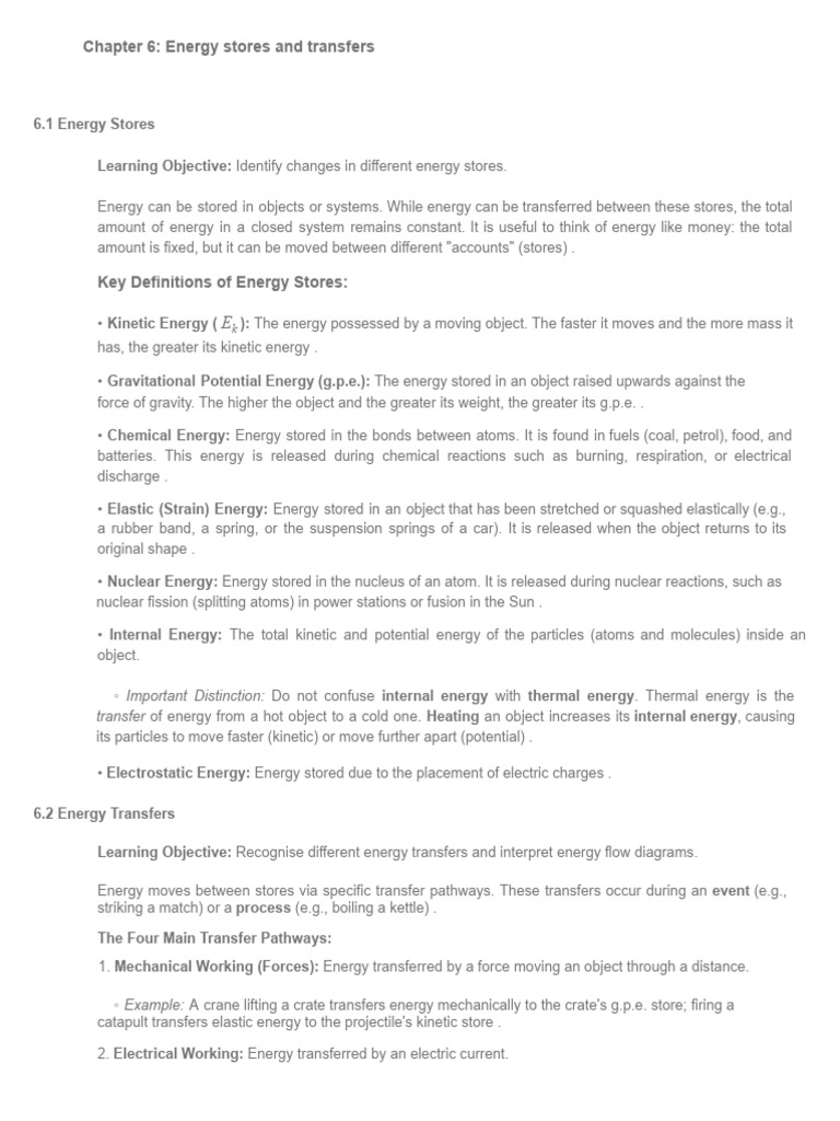 Chapter 6 - Energy Stores and Transfer NotebookLM | PDF | Potential ...