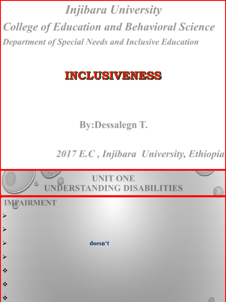 2017 E.C IU Incl1012 Chapter 1 Ppt (2) | PDF | Disability ...