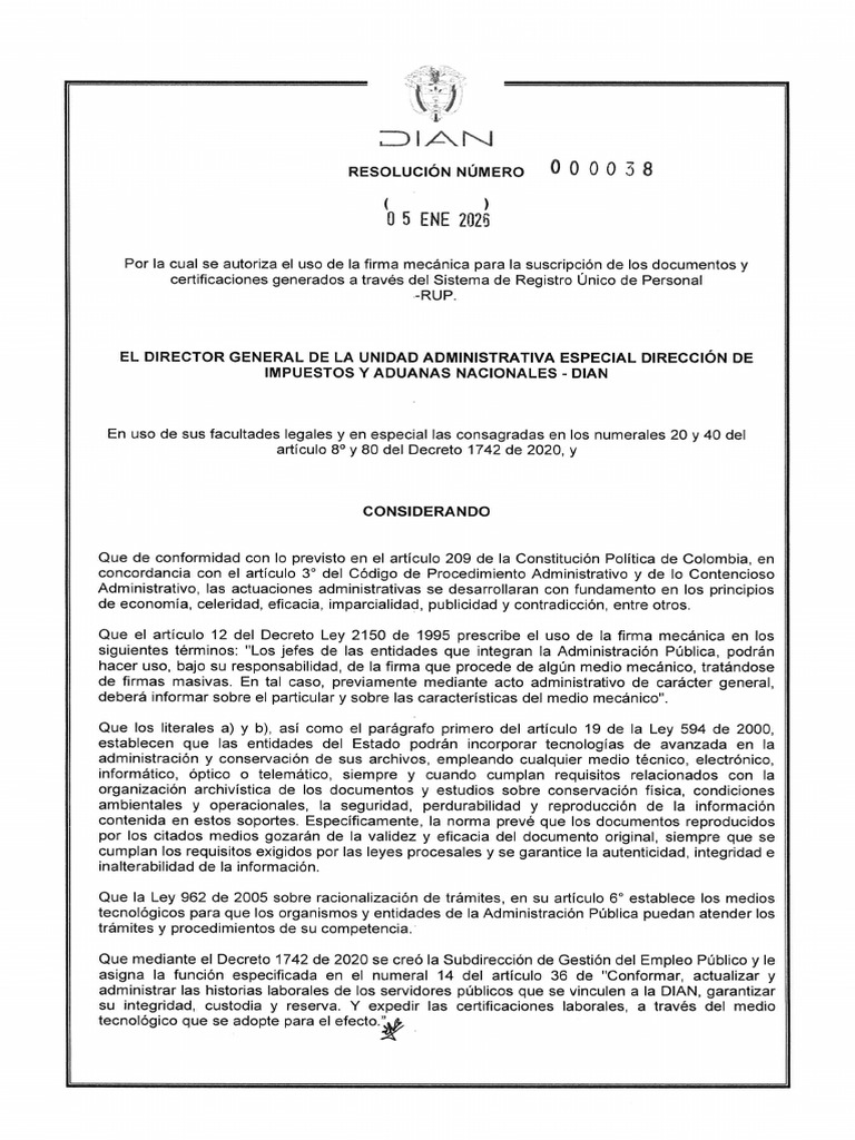 Resolución 000038 de 05-01-2026 | PDF