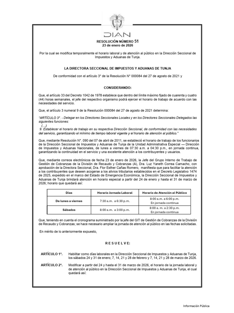 Resolución 000051 de 23-01-2026 | PDF | Gobierno
