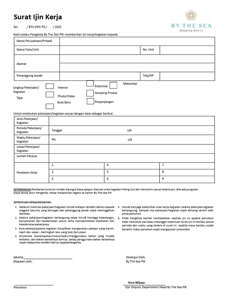 BTS - Form Surat Izin Kerja 2025 | PDF