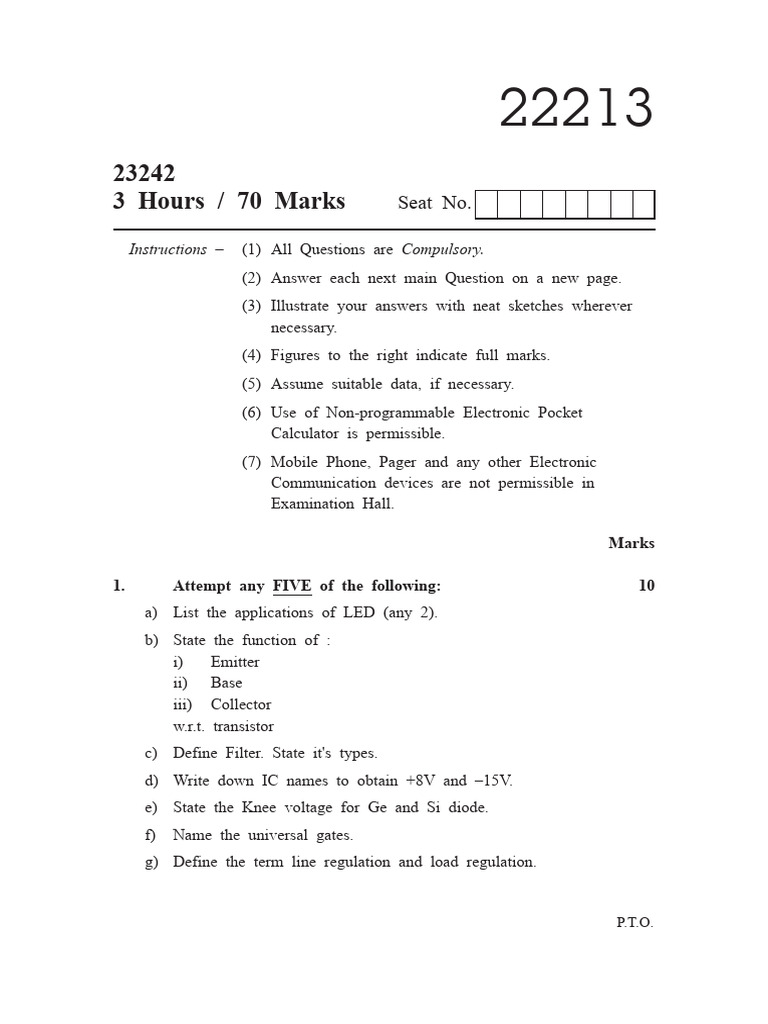 22213 2024 Summer Question Paper | PDF | Bipolar Junction Transistor ...
