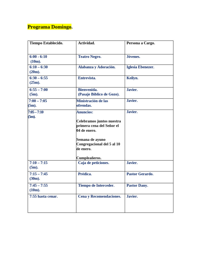 Programa de Domingo. | PDF