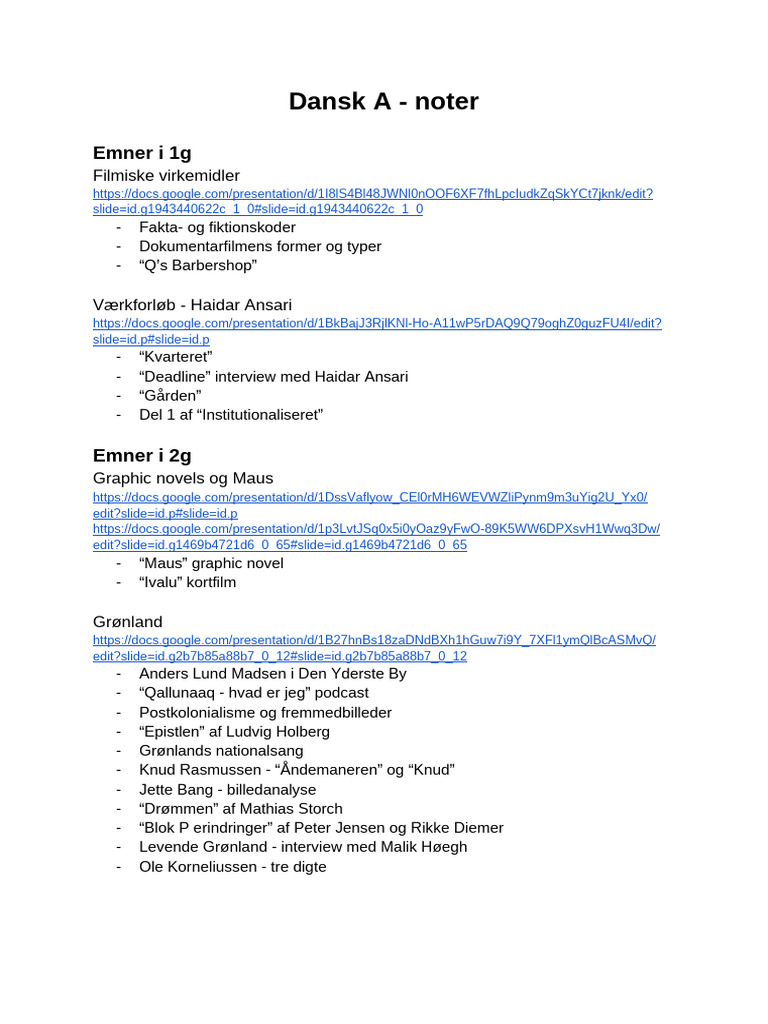 Dansk A - Noter | PDF