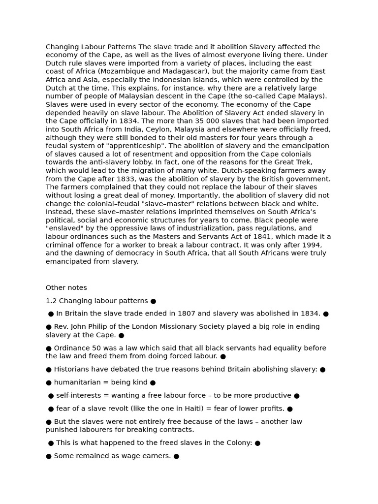 Changing Labour Patterns the Slave Trade and It Abolition Slavery ...