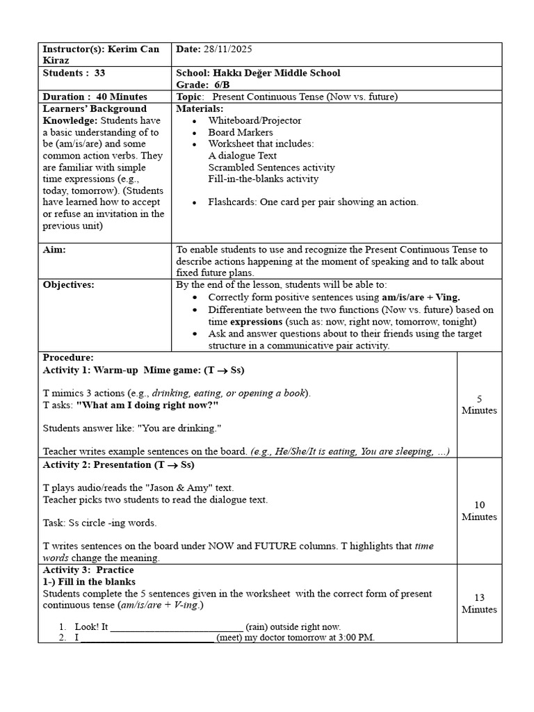 Lesson Plan 28 November | PDF | Linguistics | Syntax