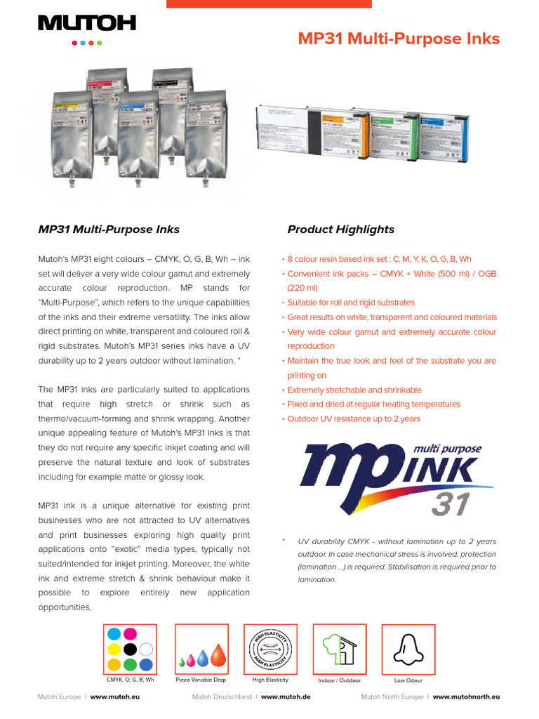 Mutoh Mutoh MP31 Multi-Purpose Ink Cartridge, 220 ML | PDF | Lamination ...