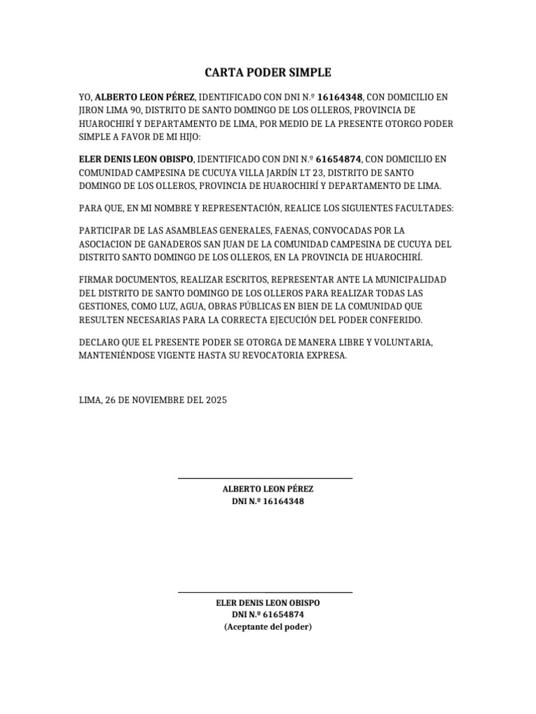 Carta Poder Representacion de Asociacion | PDF