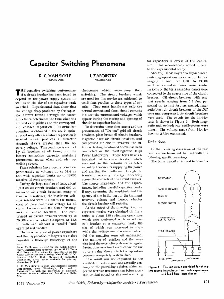1951 - Capacitor Switching Phenomena | PDF | Capacitor | Electrical Network