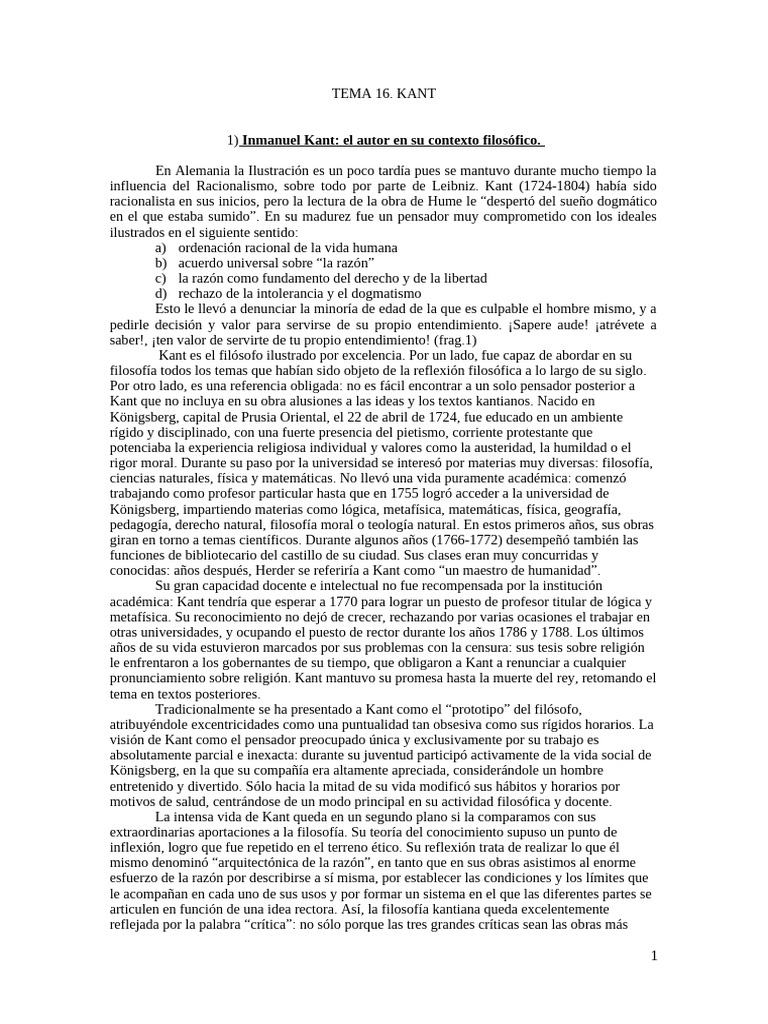 Tema 16. Kant 2 | PDF | Immanuel Kant | A priori y a posteriori