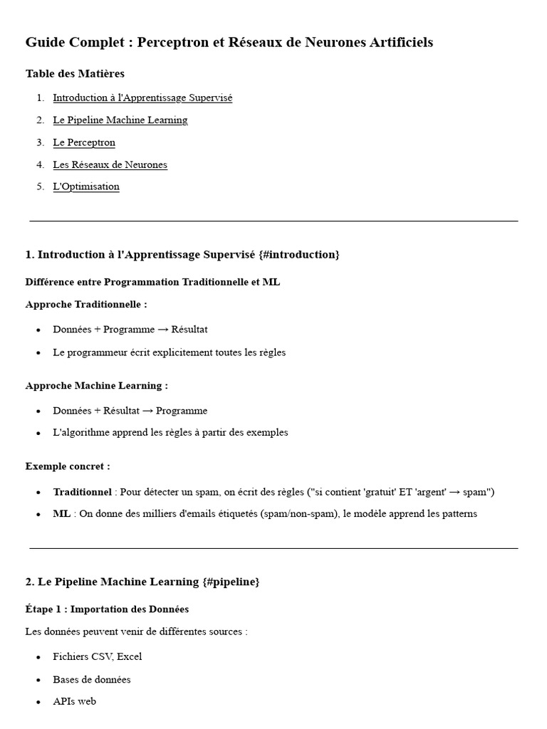 Guide Complet - Perceptron Et Réseaux de Neurones | PDF | Apprentissage ...