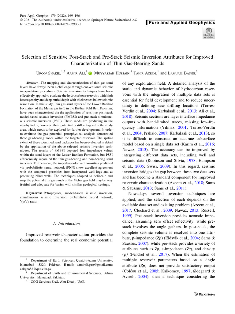 Selection of Sensitive Post-Stack and Pre-Stack Seismic Inversion ...