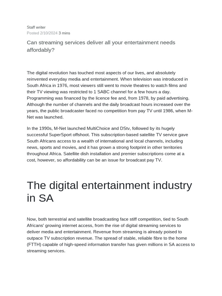 Staff writer | PDF | Streaming Media | Subscription Business Model