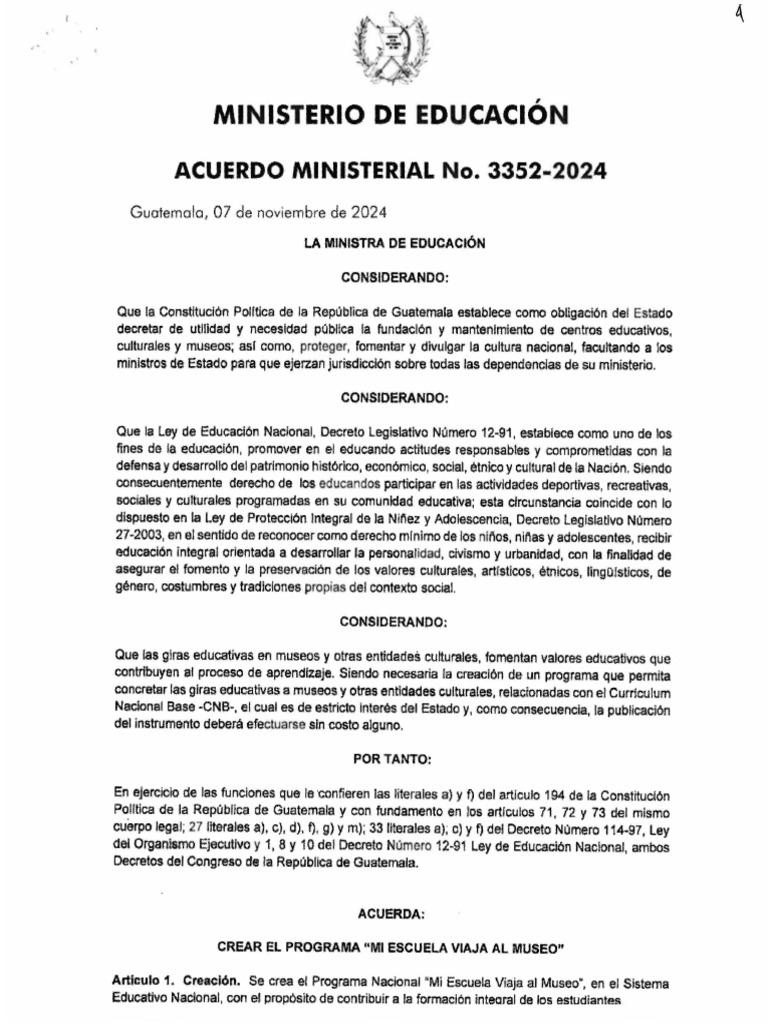 Acuerdo 3352-2024 Mi Escuela Viaja Al Museo | PDF