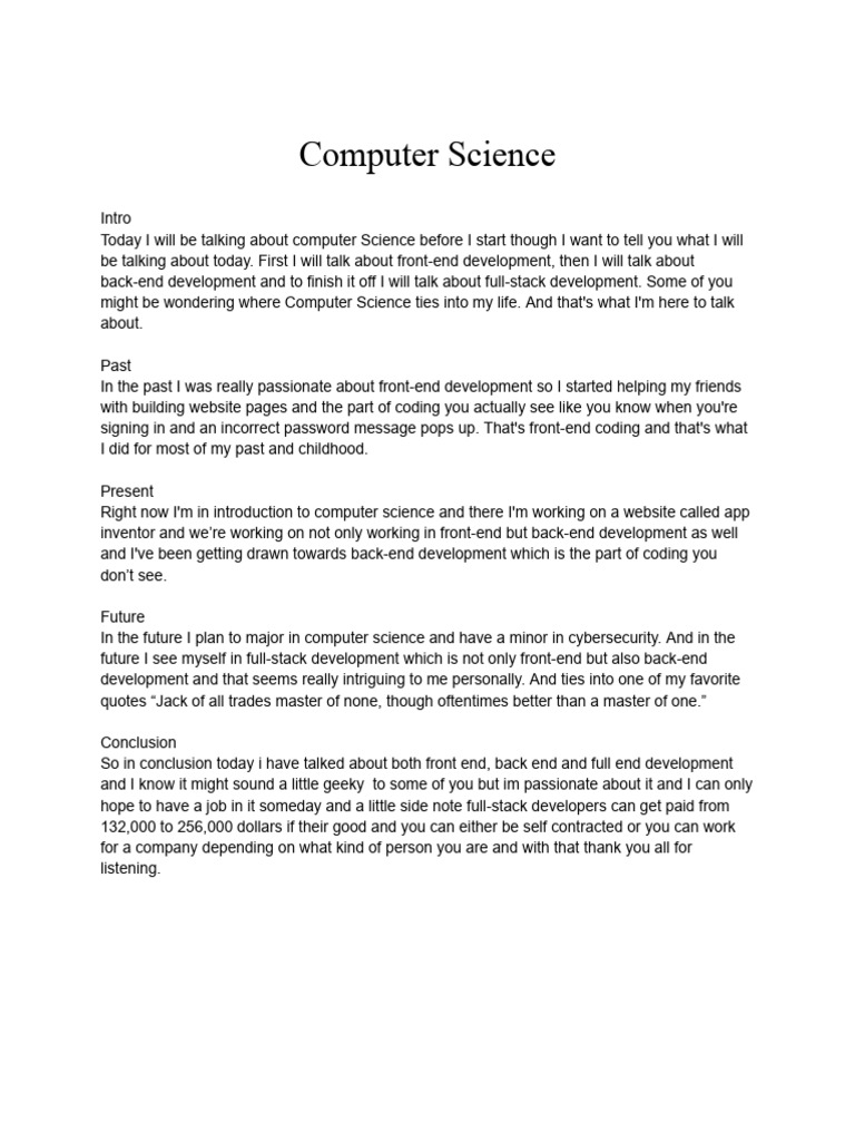 Computer Science Speech | PDF