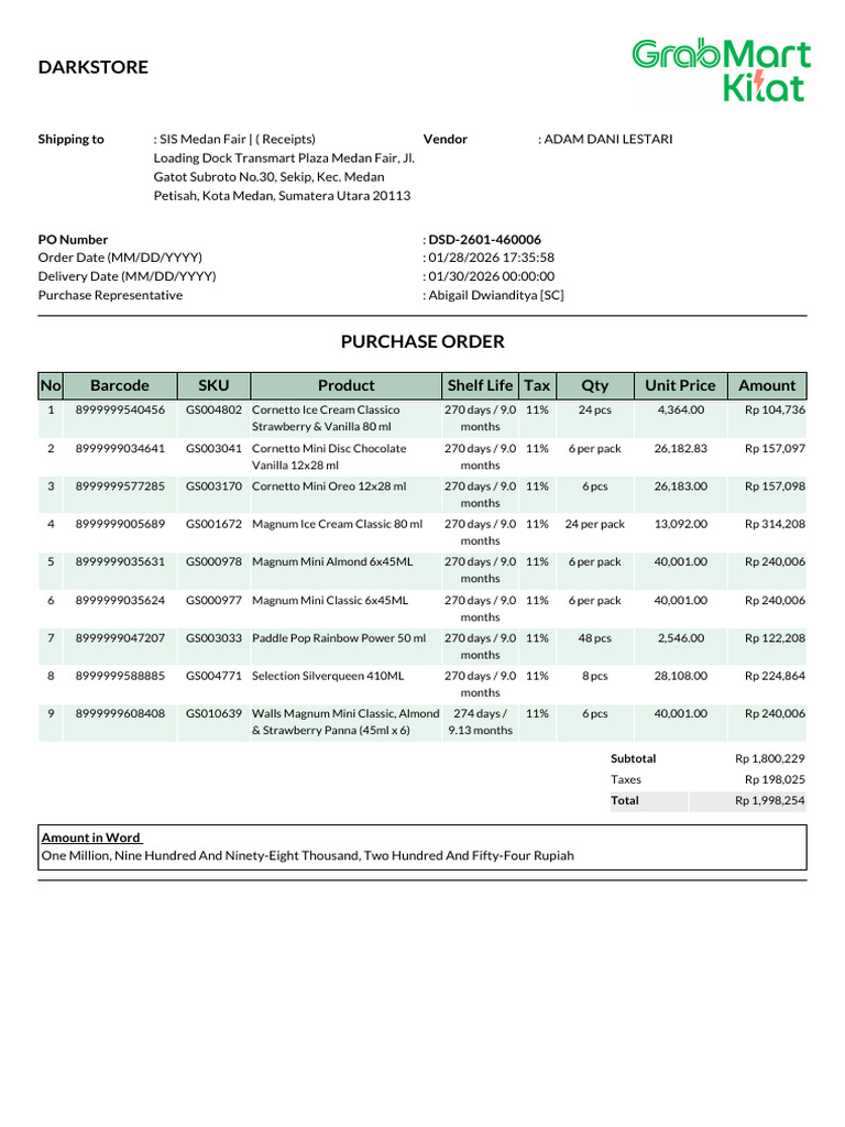 Purchase Order DSD 2601 460006 | PDF