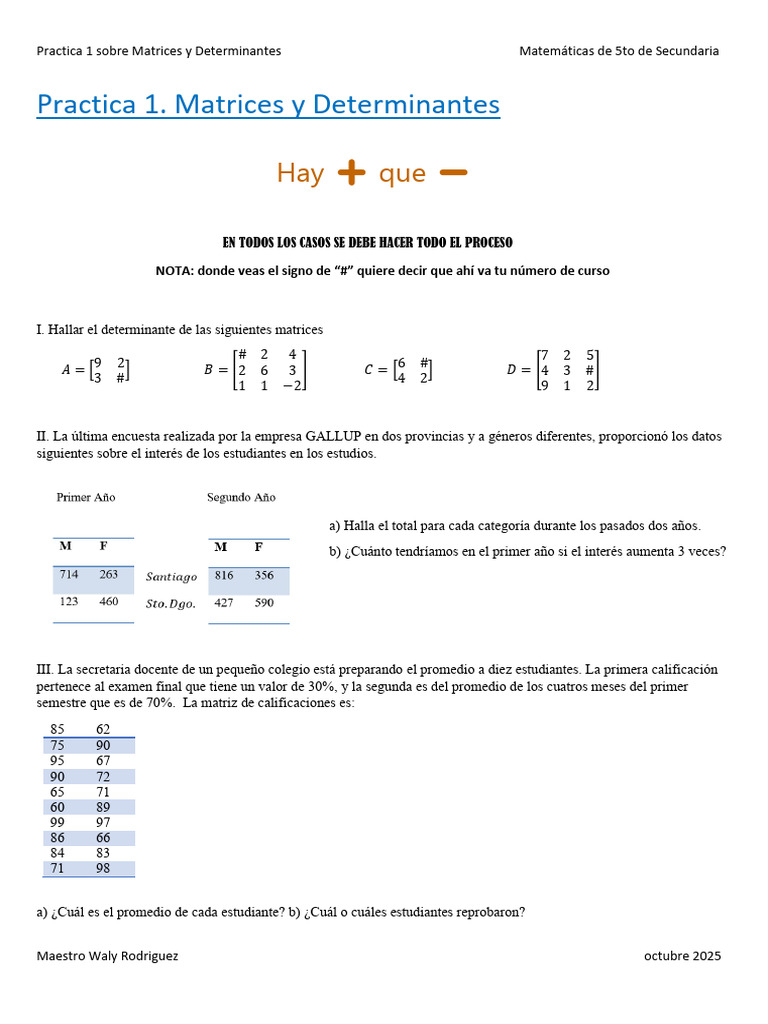 Practica 1 de Matrices y Determinantes | PDF