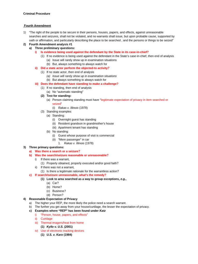 Crim Pro Outline | PDF | Miranda Warning | Search And Seizure