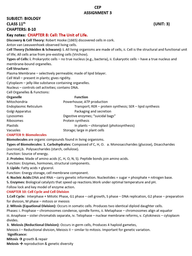 All schools CEP C11 Assignment 3 (Unit 3) - (4 Pages) | PDF | Cell ...