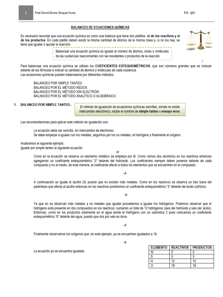 Balanceo de Ecuaciones Químicas | PDF | Redox | Estequiometría