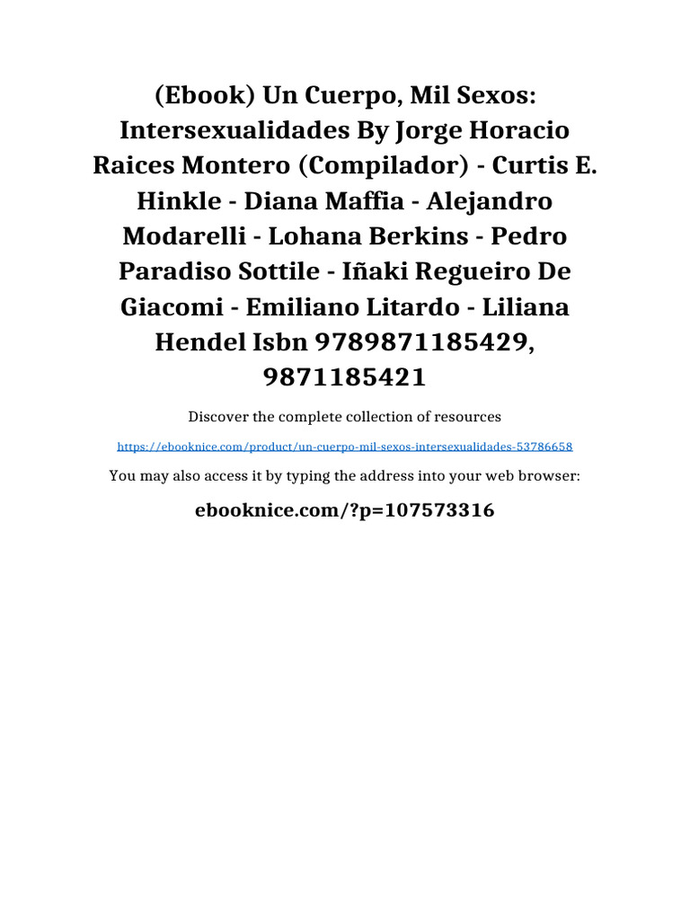 (Ebook) Un Cuerpo, mil sexos: intersexualidades by Jorge Horacio Raices ...