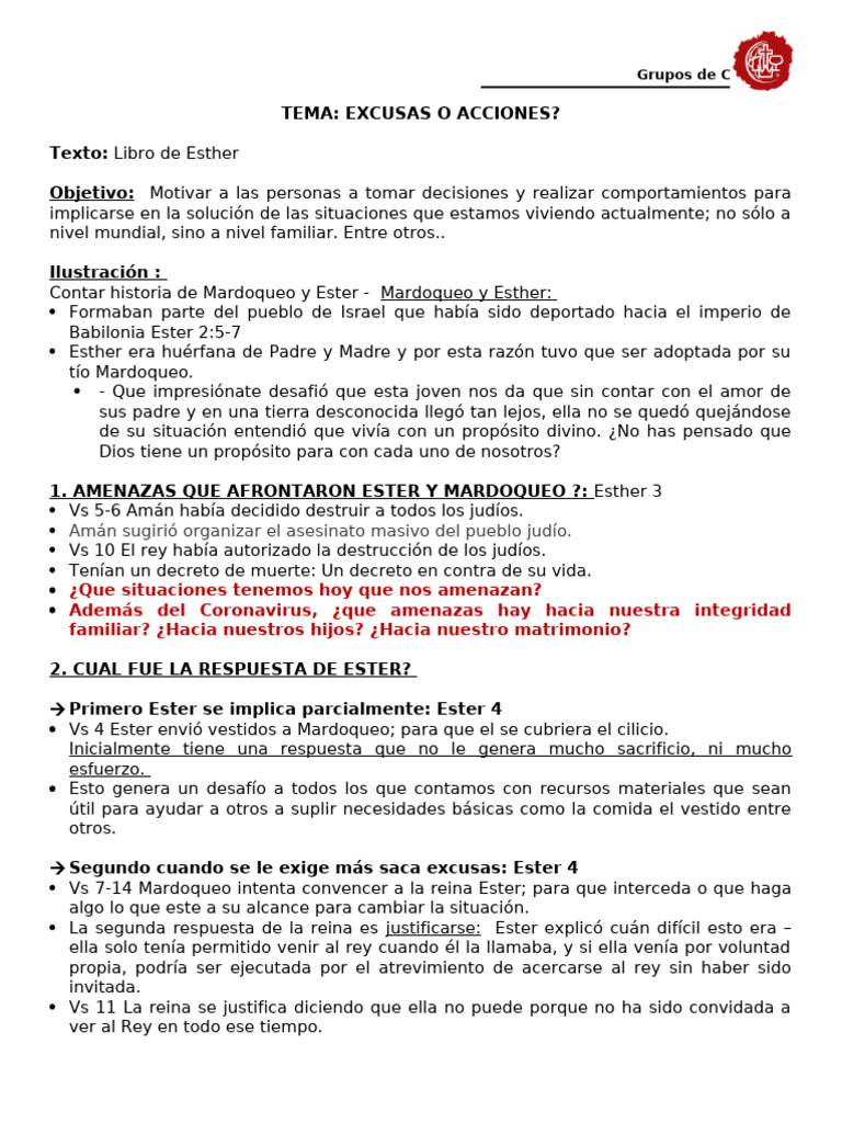 Ester 3-4 Excusas o Acciones? | PDF | Esther | Libro de Ester